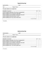 English Worksheet: Rubric for role play