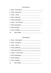English worksheet: The Interview!