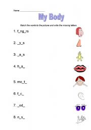 body parts worksheet