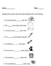 English worksheet: medial sound words