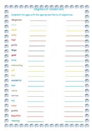 English Worksheet: Degrees of comparison