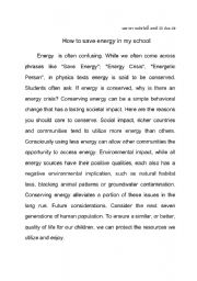 English Worksheet: Energy saving essay