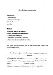 English worksheet: how to make a juice