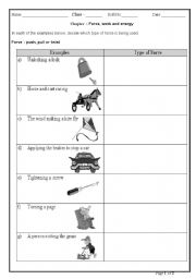 English Worksheet: Force, work and energy