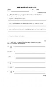 English worksheet: numbers from 1 to 1000