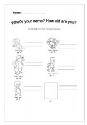 English worksheet: Whats your name? How old are you?