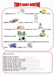 English Worksheet: Toms daily routine