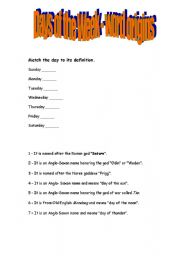 English worksheet: Match the day to its definition