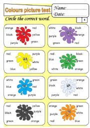 English Worksheet: COLOURS PICTURE TEST