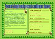 reading passage in present simple and present continuous tenses