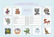 English Worksheet: My Alphabet and Animals (2 pages)