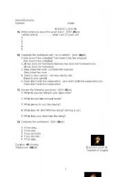 English Worksheet: exam paper