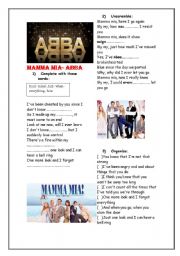 English Worksheet: ABBA*** Mamma Mia***02 pages***Editable