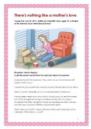 English Worksheet: There is nothing like a mothers love, written by a girl aged 12 