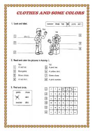 English Worksheet: CLOTHES AND SOME COLORS