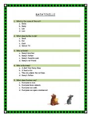 English Worksheet: Ratatouille Questions 