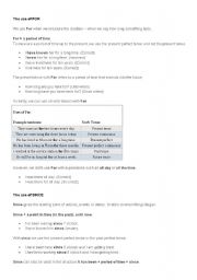 English Worksheet: For Since Chart