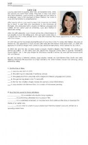 English Worksheet: Written test based on Lucy Liu