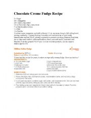 English worksheet: Chocolate Creme Fudge Recipe