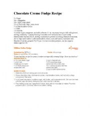 English Worksheet: Chocolate Creme Fudge Recipe