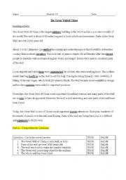 English Worksheet: 7 modern wonders - great wall of china 
