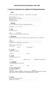 English Worksheet: PERSONAL INFORMATION PET 2