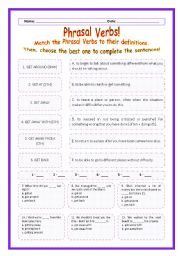 English Worksheet: > Phrasal Verbs Practice 40! > --*-- Definitions + Exercise --*-- BW Included --*-- Fully Editable With Key!