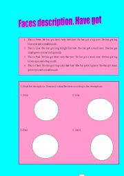 English worksheet: Faces description. Have got