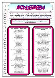 English Worksheet: MONDEGREEN - Misheard Lyrics -  a lot of fun!