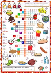 English Worksheet: Food - CROSSWORD (B&W + KEY included)