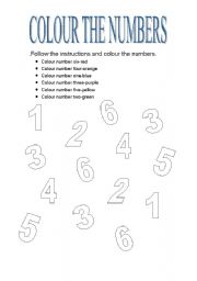 English worksheet: Colour the numbers
