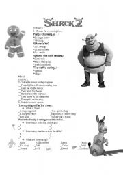 English Worksheet: Shrek 2(present continuous, food,the town)