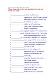 English Worksheet: Questions Words: Key included