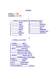 Definite and indefinite articles. Key included.