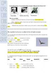 English Worksheet: I WISH structure based on a song I wish I could fly by Nina Simone