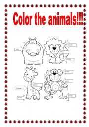English Worksheet: Color the animals!!!