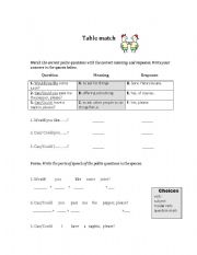 English Worksheet: Table match