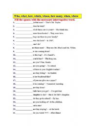 English Worksheet: Question words. Key included