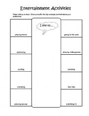 English worksheet: Entertainment activities