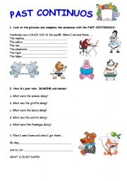 English Worksheet: A CRAZY DAY AT THE ZOO - Past Continuous