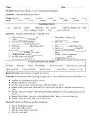 English Worksheet: Classroom English for Teachers & Students