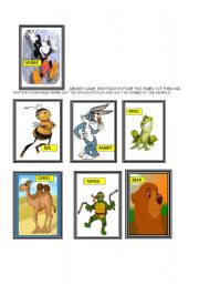 English worksheet: MEMORY GAME - ANIMALS