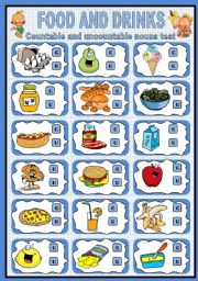 Food and Drinks (Countable and Uncountable nouns test)