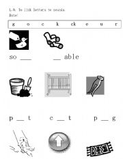 English worksheet: Link letters to sounds c,e,g,k,o,r,u,ck