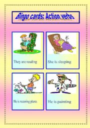 Bingo game cards: Action verbs