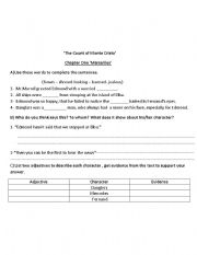 English Worksheet: The Count of Monte Cristo chapter one 