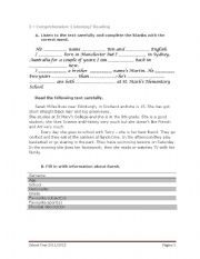 English Worksheet: 7th Grade Entry Test 