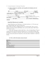 English worksheet: 7th Grade Entry Test 