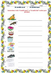 It smells good or It smells bad - worksheet for kindergarten