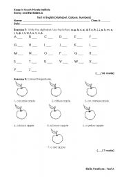 Test on Numbers, Colours and the Alphabet